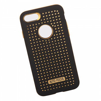 Защитная крышка "LP" для Apple iPhone 7, 8 Soft Touch составная (черная с золотым) (европакет)